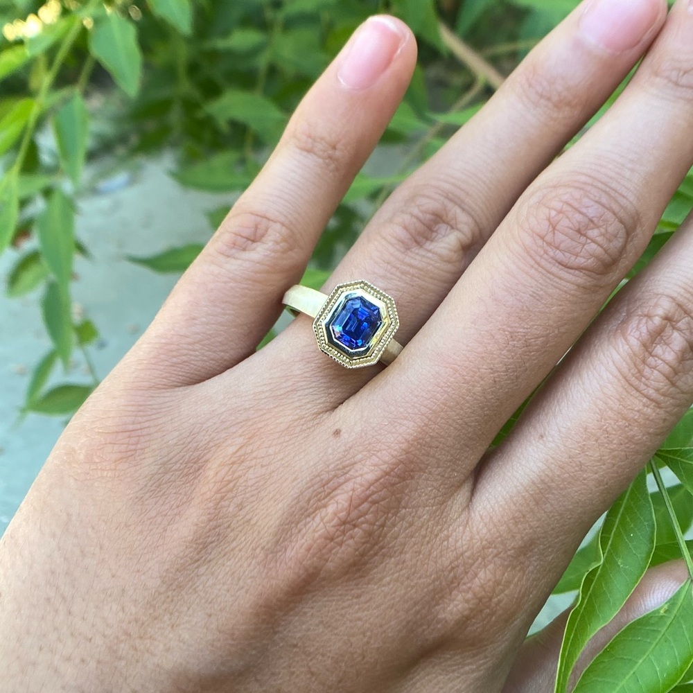 Beautiful custom bezel set sapphire ring!